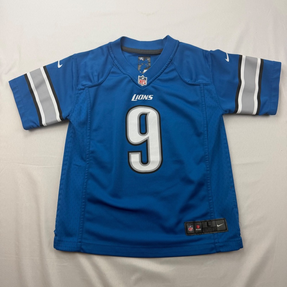 Nike Football Jersey Kids Size L 7 Blue Detroit Lions Matthew Stafford 9 NFL
